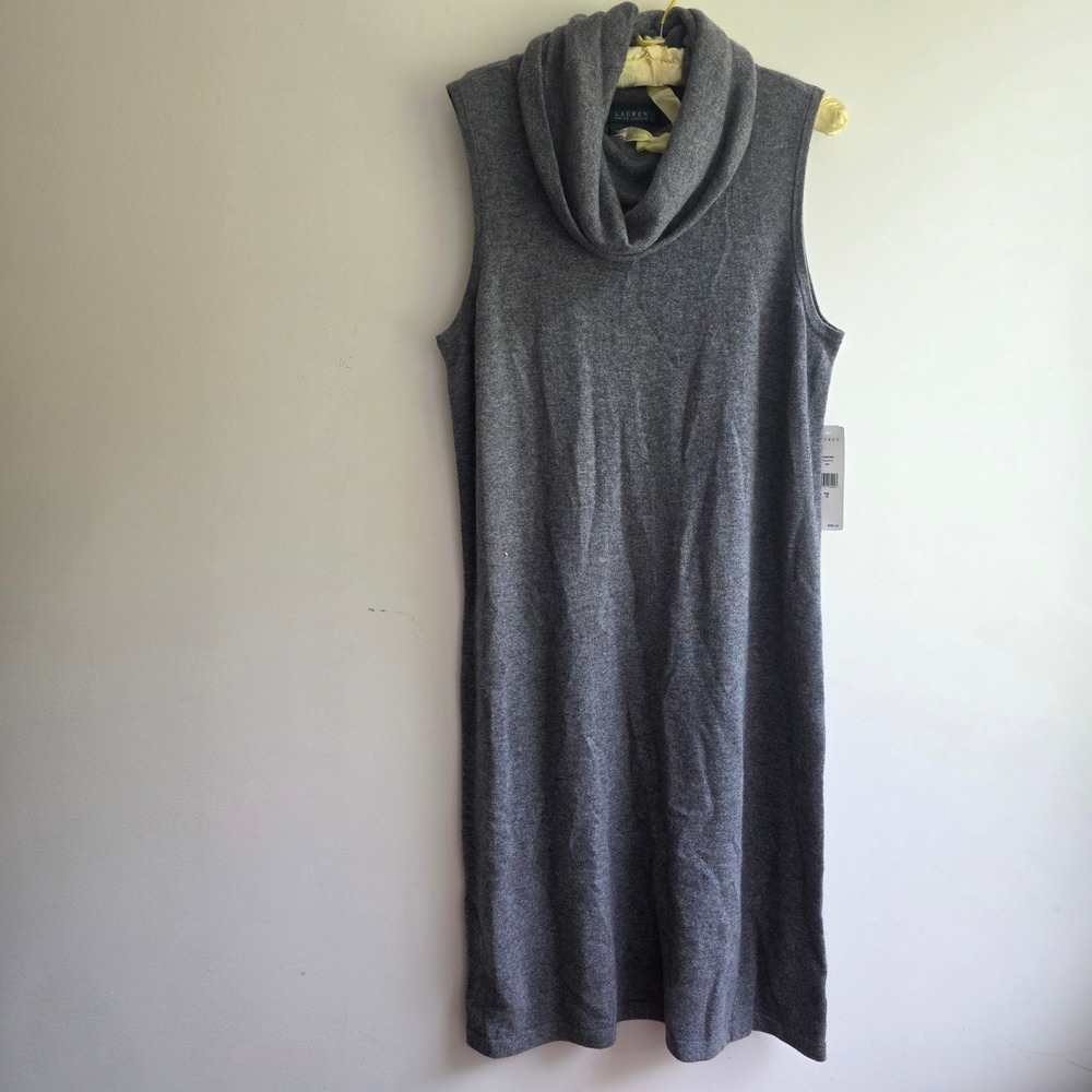 Lauren Ralph Lauren Grey Cashmere Blend Cowl Neck Sweater Dress 1X Capsule